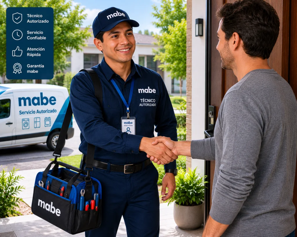 Técnico autorizado Mabe saludando a un cliente en la puerta de su casa en San Salvador