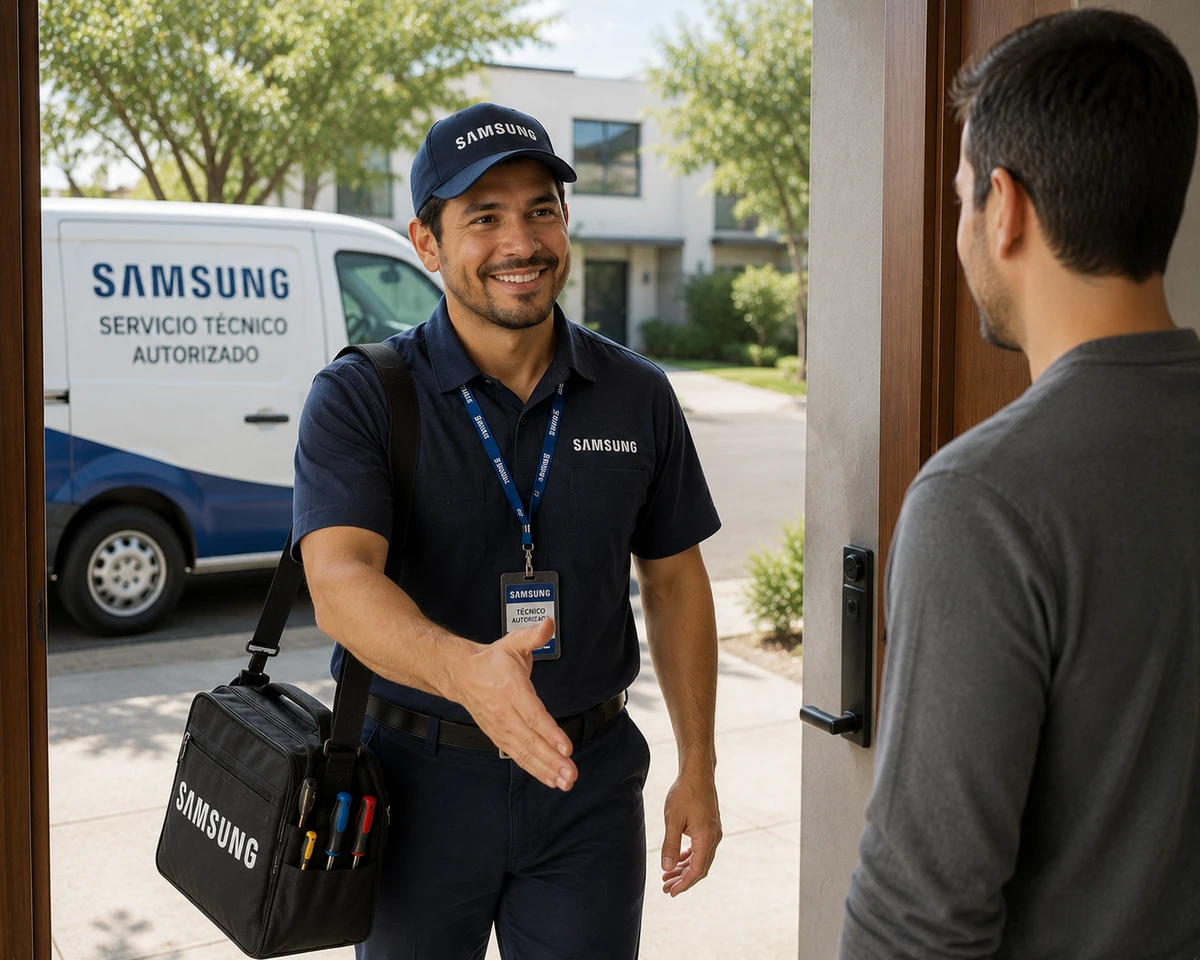 Técnico autorizado Samsung llegando a un domicilio en San Salvador